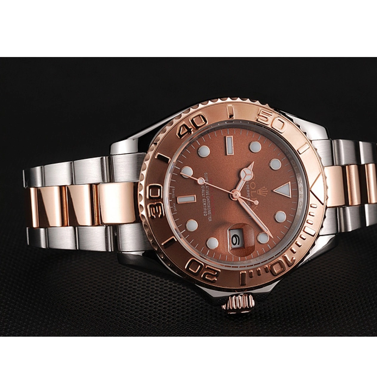 Aaa replica Stainless Master Rolex Yacht Rose Bracelet 1453864 Gold Two Tone Steel Dial 0821